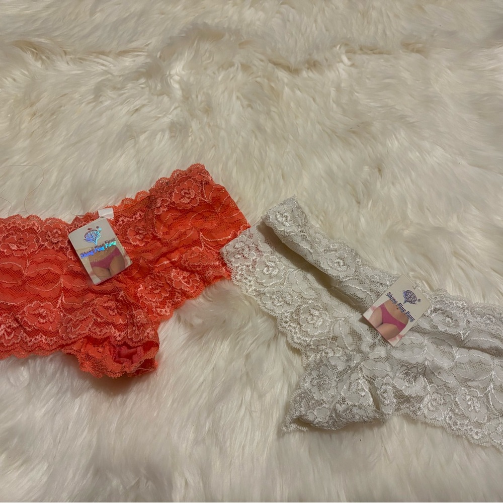 Orange & White Lace Boyshort Panty Set